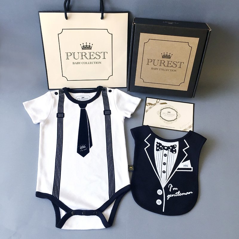 PUREST Tie Little Gentleman Short Sleeve Comprehensive Baby Moon Gift Set Baby Newborn Gift - ของขวัญวันครบรอบ - ผ้าฝ้าย/ผ้าลินิน 