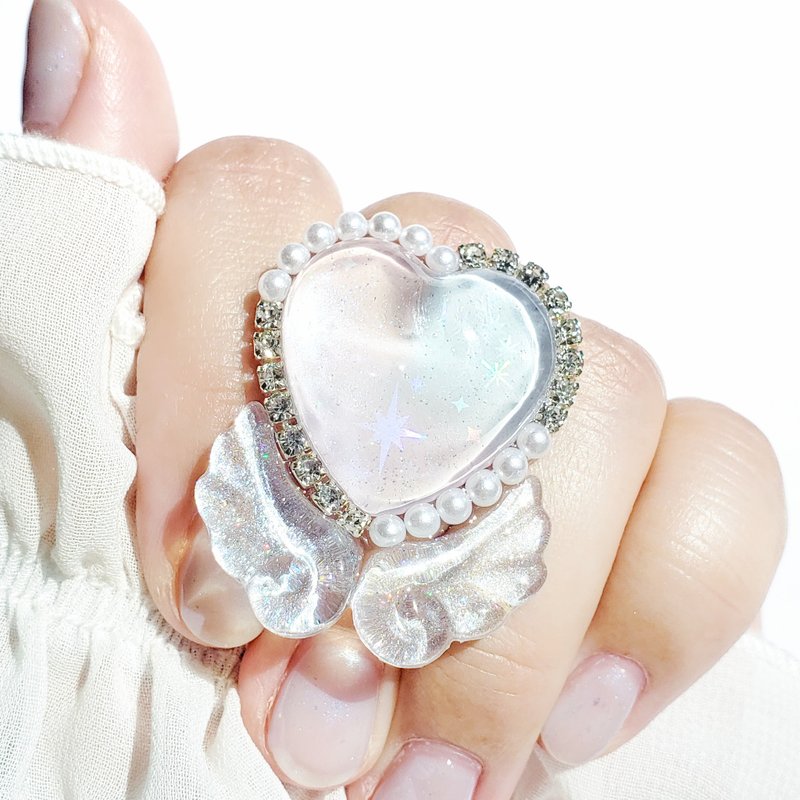 Ring Magical Angel Heart Free Size - General Rings - Resin Pink