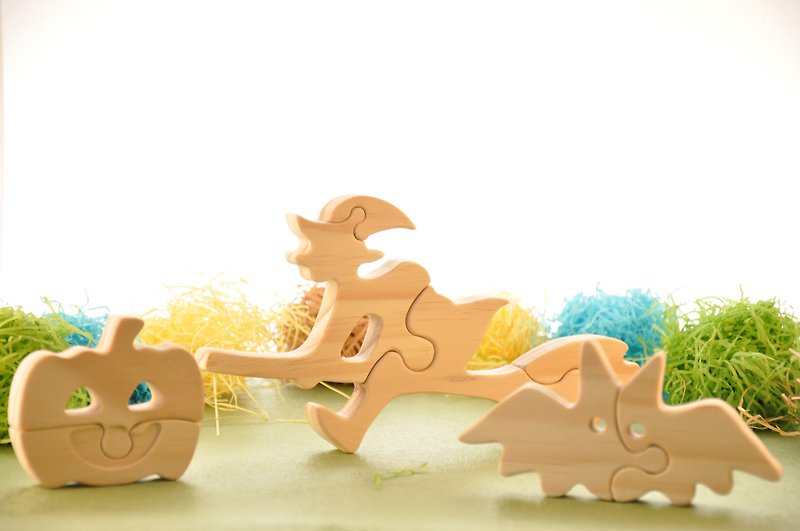 原木木作拼圖 - 萬聖節女巫組 - 寶寶/兒童玩具/玩偶 - 木頭 咖啡色