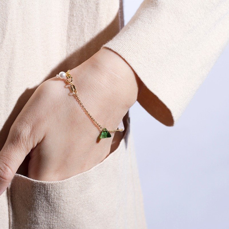 YUNSUO-original design-Emerald and pink crystal silver bracelet  - Bracelets - Gemstone Green