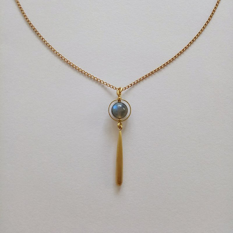 Bronze pupil elongated stone drape necklace - สร้อยคอ - โลหะ สีทอง