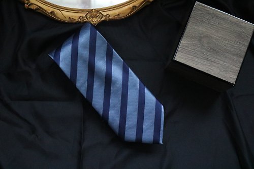 壞紳士 高端商務系列/藍色條紋百分百真絲領帶