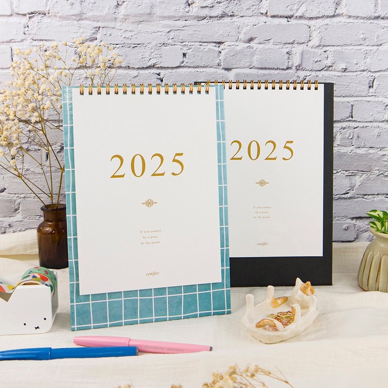 [Conifer Green Affairs] 2025 25K Time Whispers Straight Desk Calendar - Notebooks & Journals - Paper Black