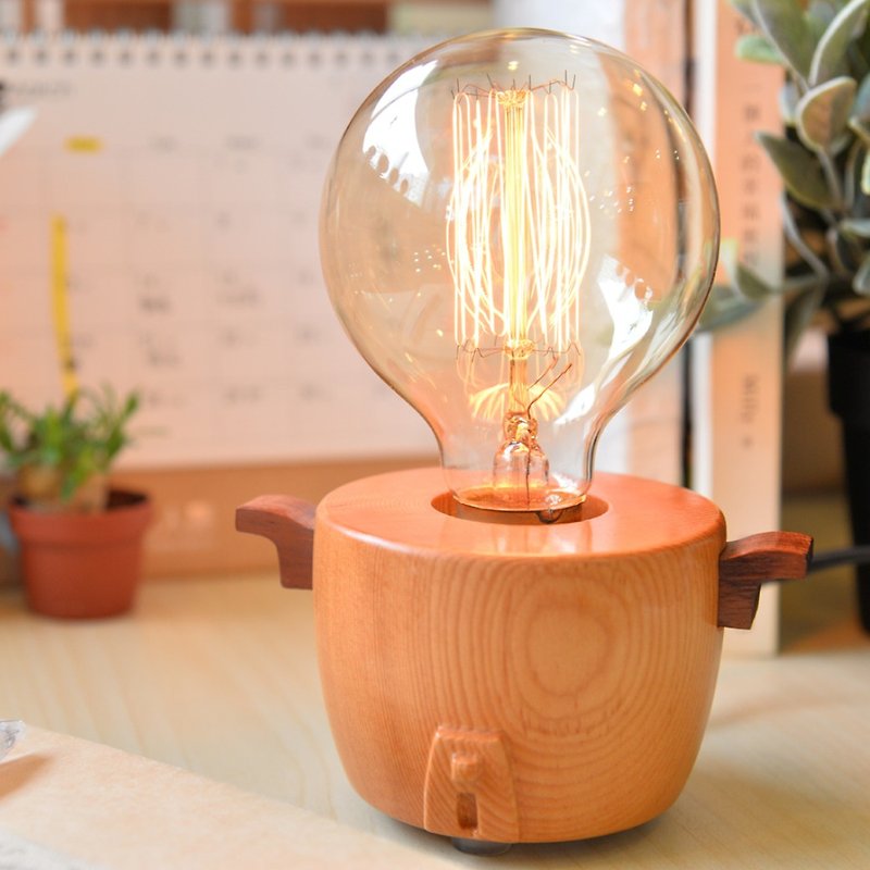 【Housewares】Heart-warming night light electric pot (with bulb)-cook a home together - Lighting - Wood Brown