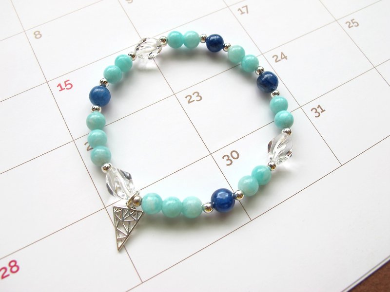 Tianhe stone x kyanite x white crystal x925 silver [marine latte] - rolling series - Bracelets - Crystal Multicolor