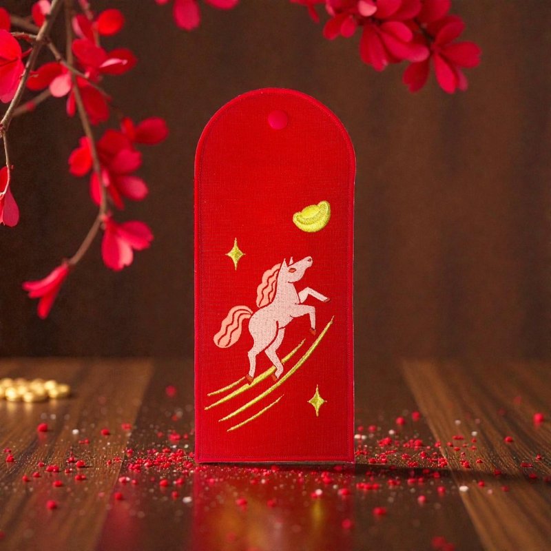 【刺繡紅包袋】一飛衝天-馬年紅包袋 - 紅包袋/春聯 - 繡線 紅色