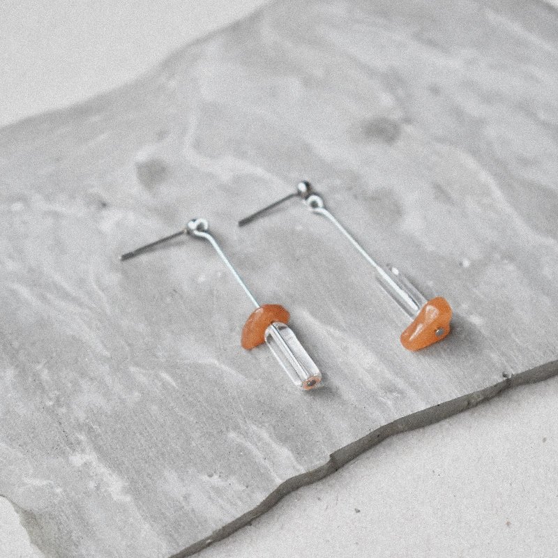 Zhu. handmade earrings - through the sunset orange (handmade earrings / tombstone / white crystal / natural stone) - ต่างหู - เครื่องเพชรพลอย สีส้ม