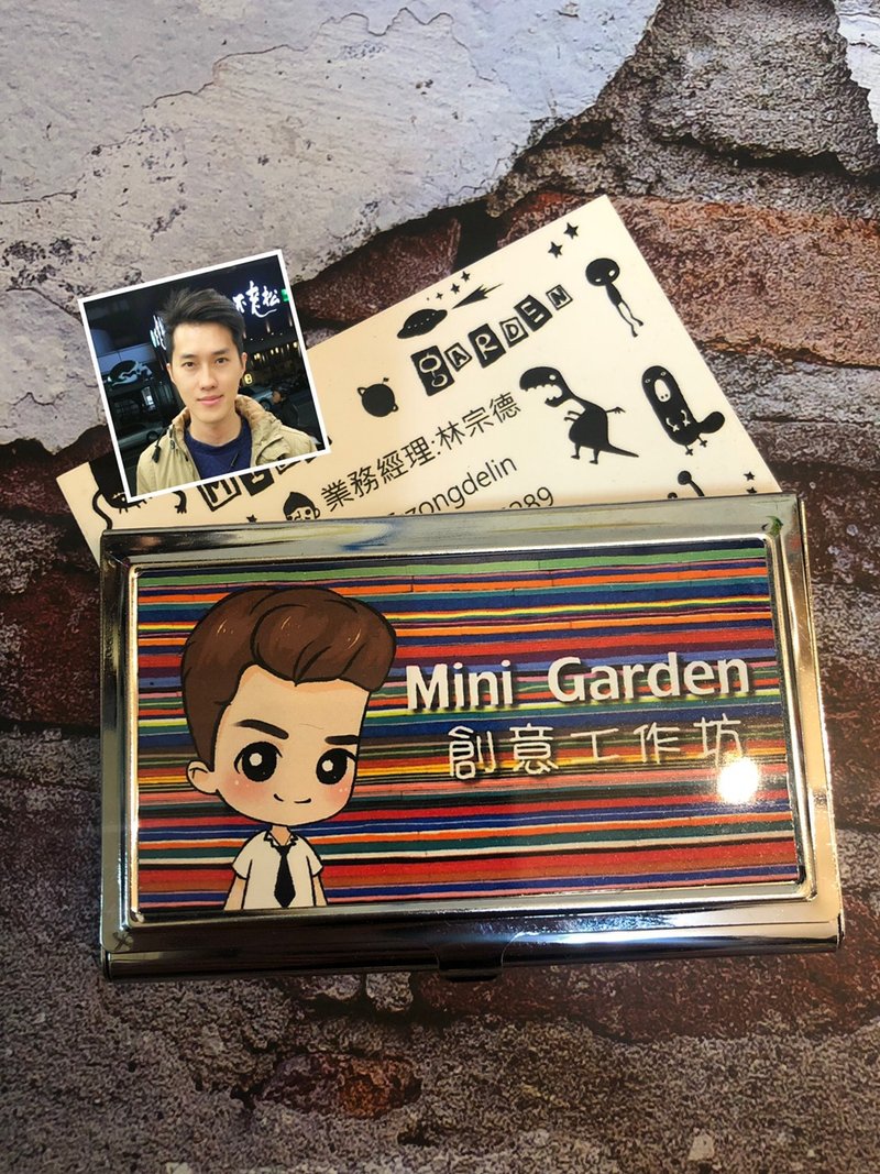 手繪Q版【名片盒】大頭寶寶繪師 多款商品及繪製風格可訂製禮物 - 名片夾/名片盒 - 其他金屬 灰色