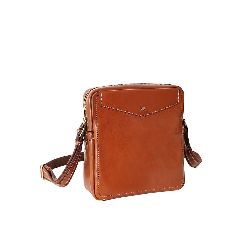 [SOBDEALL] Vegetable tanned leather square crossbody bag - กระเป๋าแมสเซนเจอร์ - หนังแท้ สีนำ้ตาล