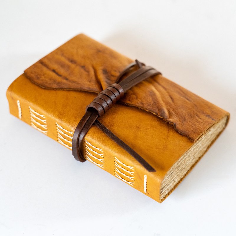 筆記本/手帳 真皮 Leather Journal, Vintage Bookbinding (Natural Edge / Rustic Brown) - 筆記本/手帳 - 真皮 