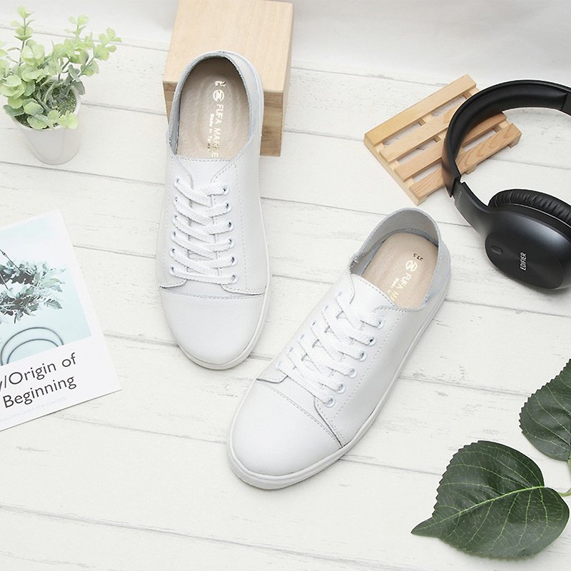 MIT leather white shoes 8035L - รองเท้าลำลองผู้หญิง - หนังเทียม ขาว