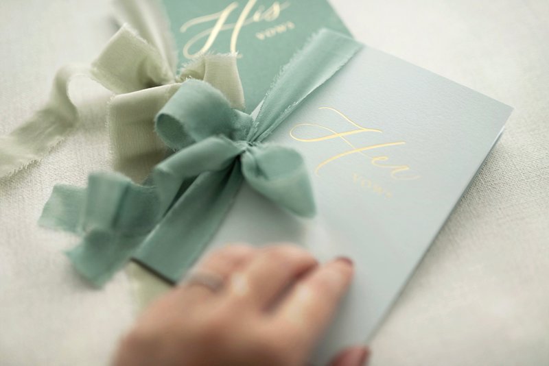 【Handmade Ribbon Wedding Vows Book】Green - Wedding Invitations - Paper Multicolor