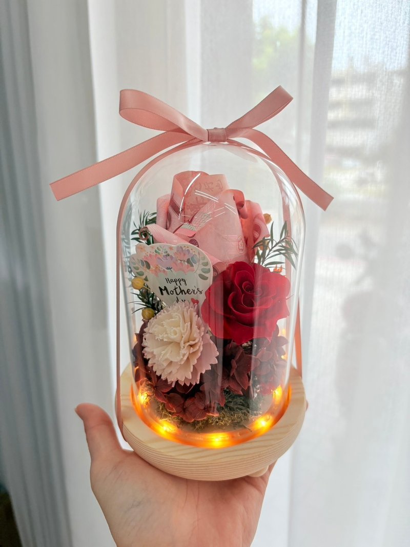 永生有錢花小玻璃罩盅 母親節 情人節 - 乾燥花/永生花 - 玻璃 紫色
