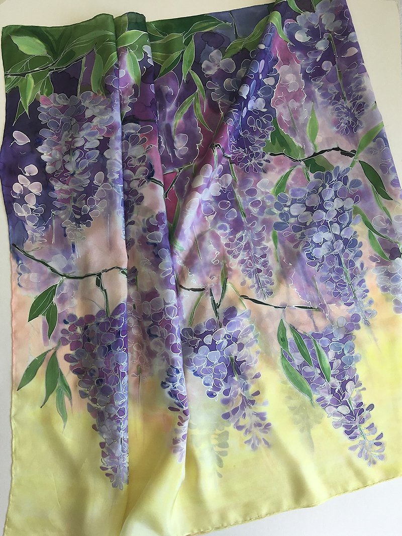 紫藤絲綢圍巾手繪圍巾 - 絲巾 - 絲．絹 多色