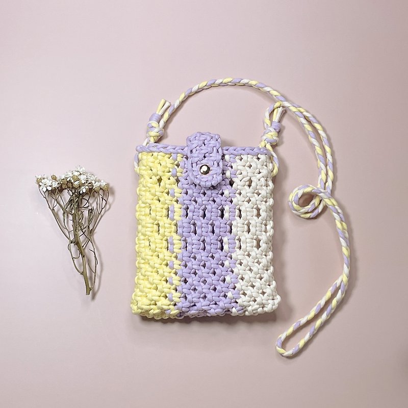 獨家設計 Macrame 三色編織小包 背帶可調整-紫色 - 側背包/斜背包 - 棉．麻 