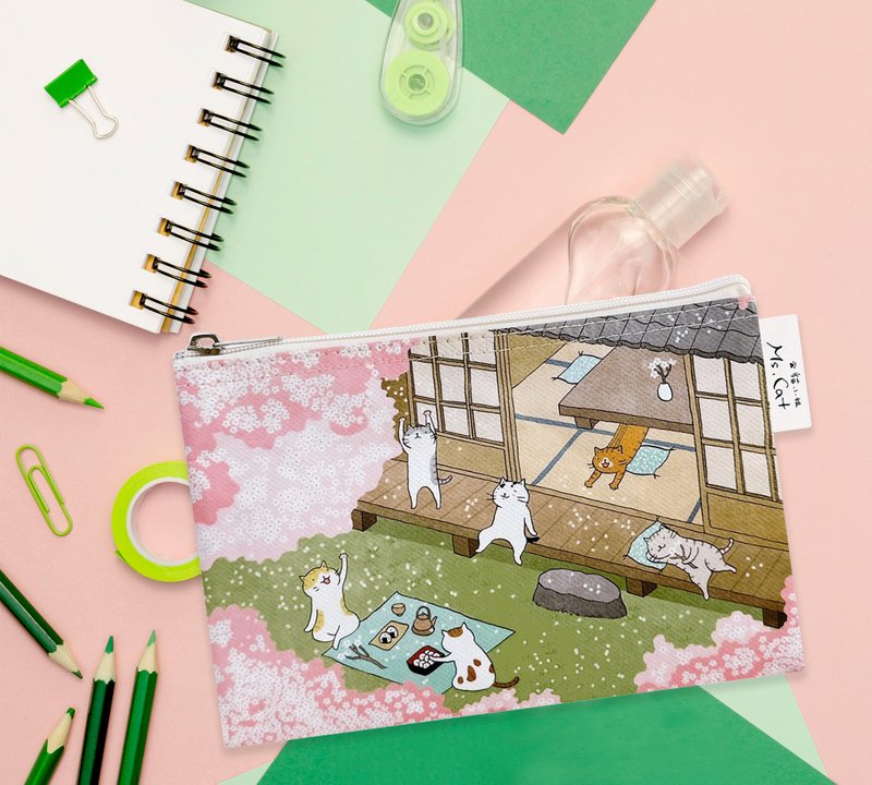 Sunny Bag x 貓小姐Ms.Cat-萬用收納袋(中)_日式房子賞櫻 - 化妝包/收納袋 - 其他材質 粉紅色