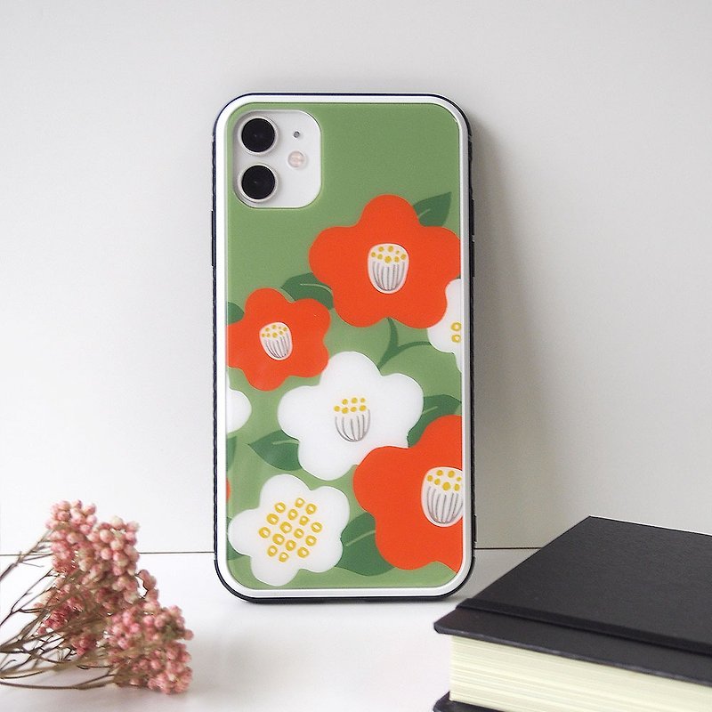 Tempered Glass iPhone Case - Japanese modern camellia - - Phone Cases - Plastic Green