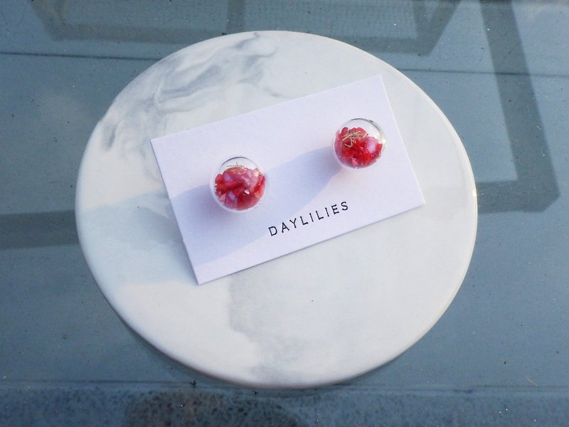 Glass ball earrings - crushed Stone models - red - ต่างหู - แก้ว สีแดง