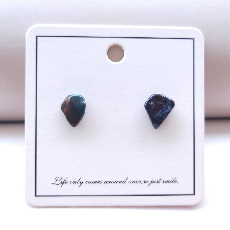 Turquoise Ear Studs Pietersite Earrings Ansymmetrical Eardrop - ต่างหู - วัสดุอื่นๆ 