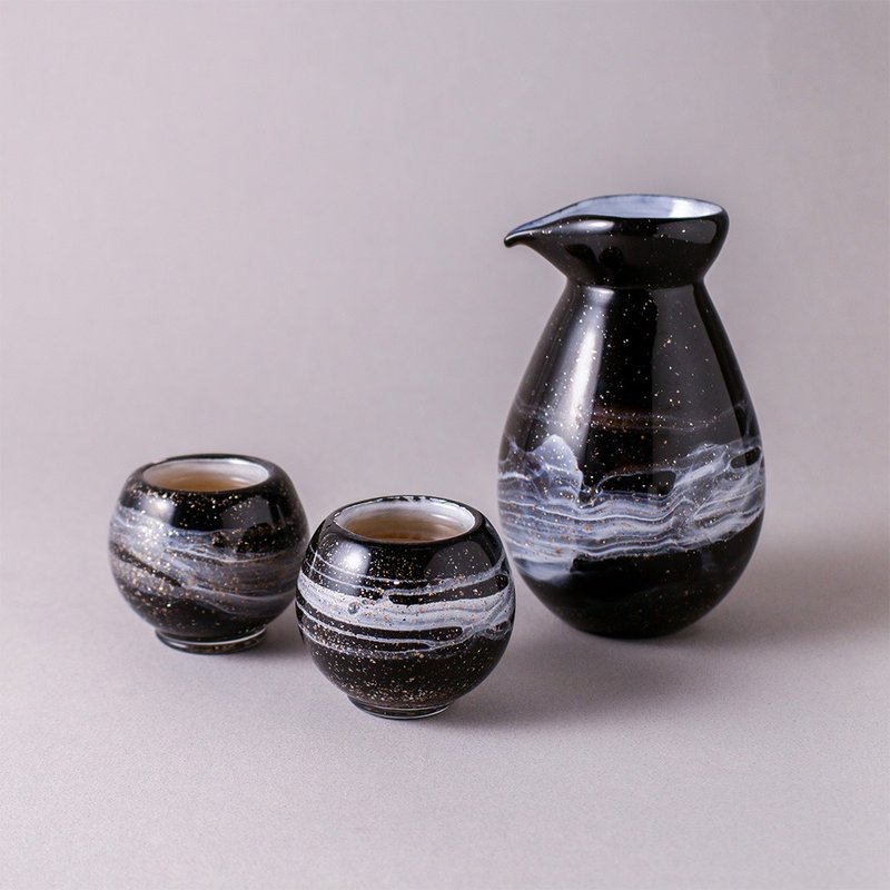 潮水洄瀾 | 琉璃壺杯組 - 茶壺/茶杯/茶具 - 玻璃 黑色