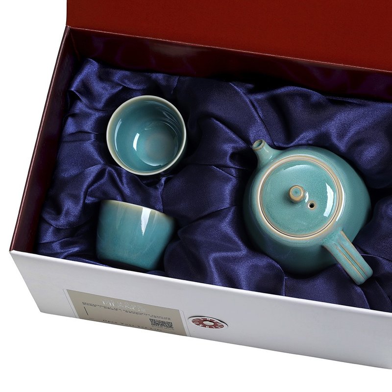 Green Rabbit Glaze 3 In Gift Box (Pot + 2 Cups) - Teapots & Teacups - Pottery 