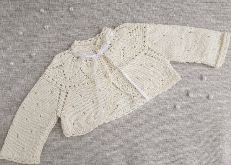 white ivory bolero baby girl knit sweater, flower girl shrug, knitted cardigan - Tops & T-Shirts - Cotton & Hemp White