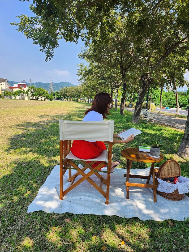 [Mid-Autumn Outdoor Combination] Teak Folding Table (50cm round) Teak Director’s Chair Picnic and Camping - ชุดเดินป่า - ไม้ 