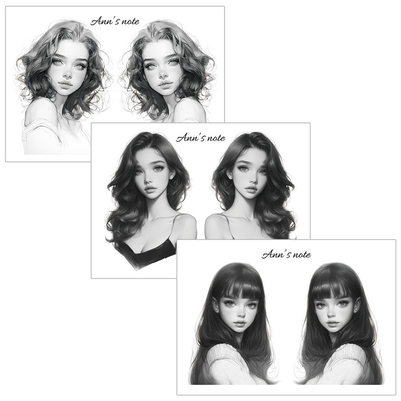 black and white girl 3-Type Mix sticker (anns note) - สติกเกอร์ - กระดาษ สีดำ