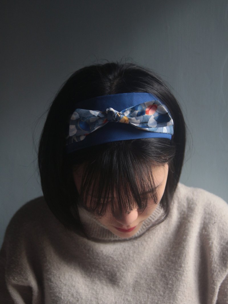 Winter leaf color matching Japanese bronzing two-color stitching elastic band - Headbands - Cotton & Hemp Blue