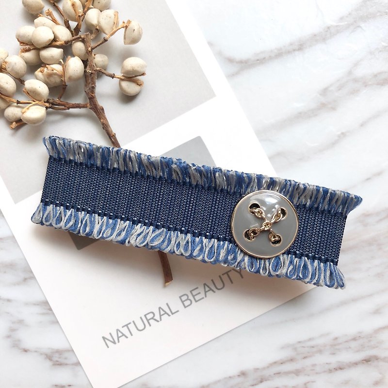 Minimal and small fragrant French clip / blue denim - Hair Accessories - Other Materials Blue