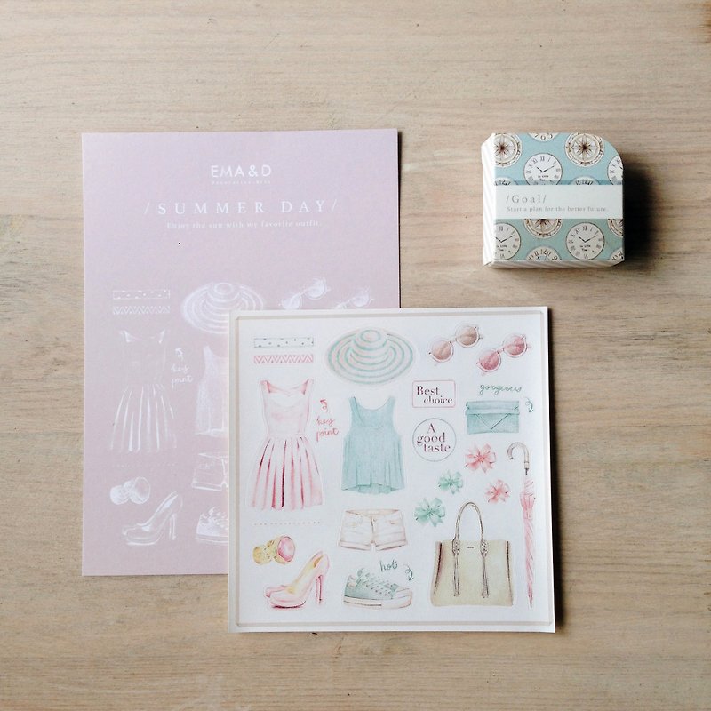 Enjoy shopping time paper tape the card offers group / clothing / clock / summer - Washi Tape - Paper 
