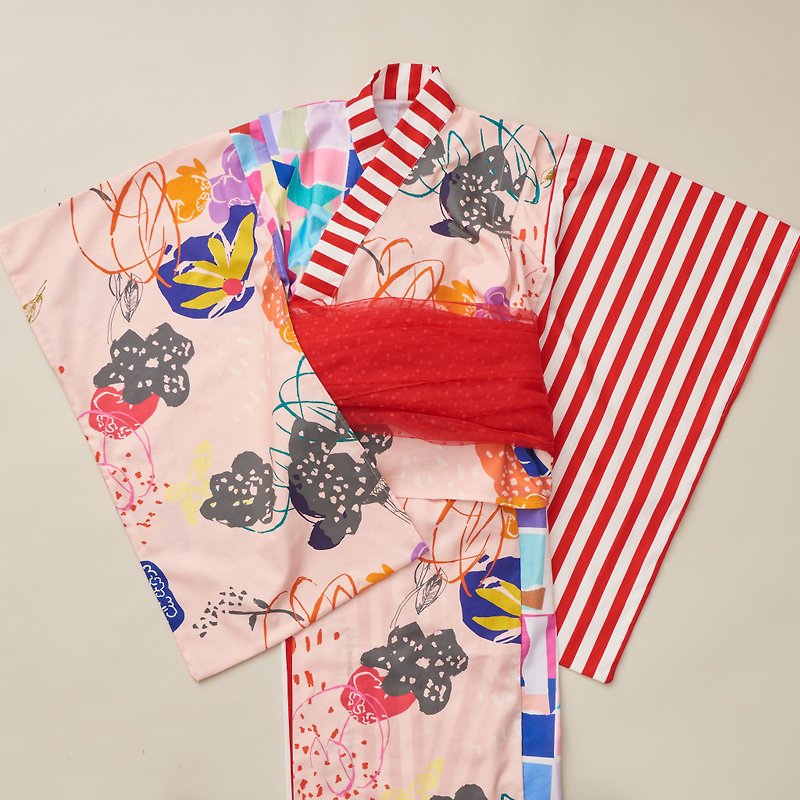 浴衣　Yukata 帯付き　pink - キッズドレス - コットン・麻 ピンク