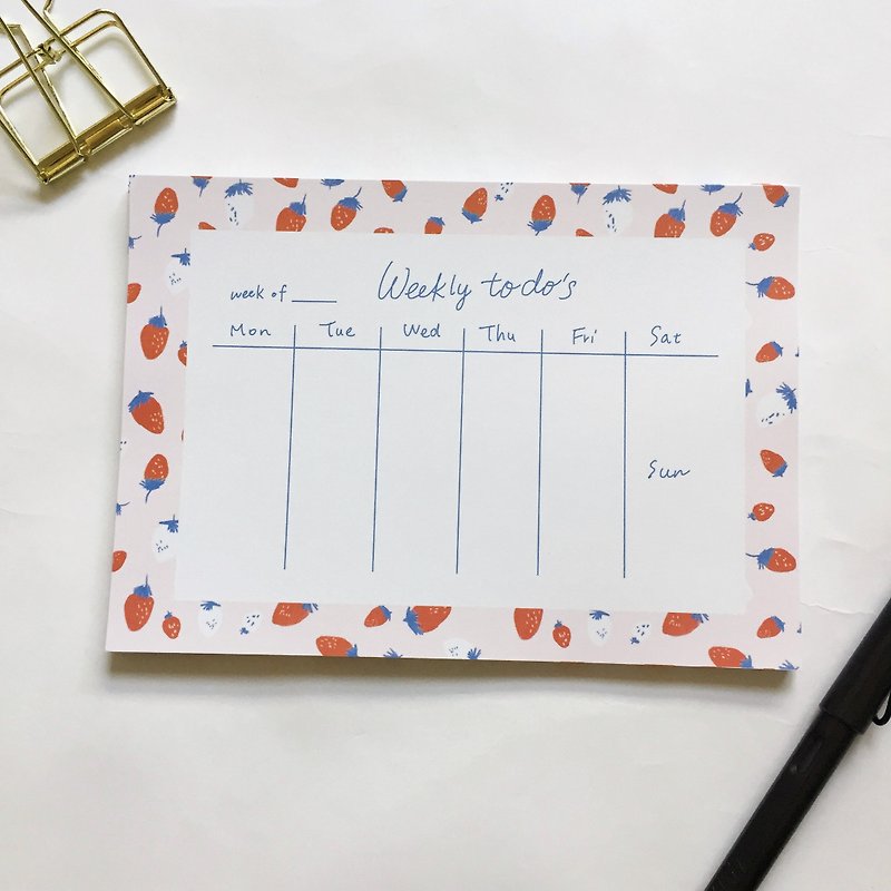 草莓奶昔 桌上型週計劃本 無時效周計畫 週計劃便條本 A5 Notepad Weekly Planner To-do list - 月曆/年曆/日曆 - 紙 粉紅色