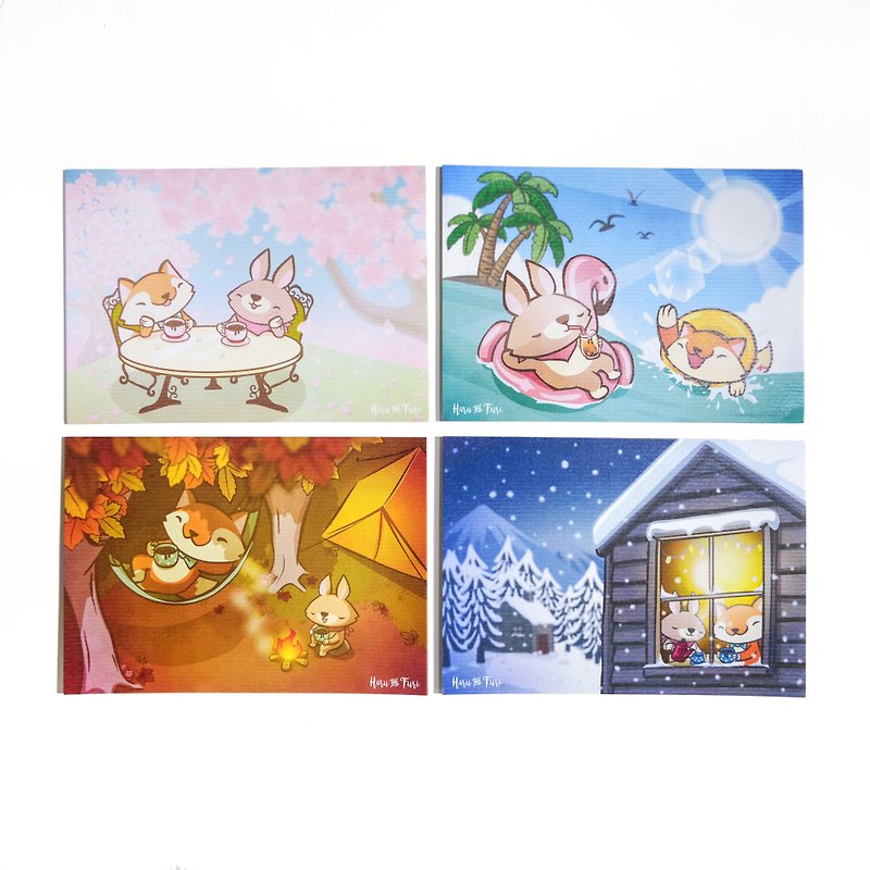 Postcard / Four Seasons Illustration Printed Postcard