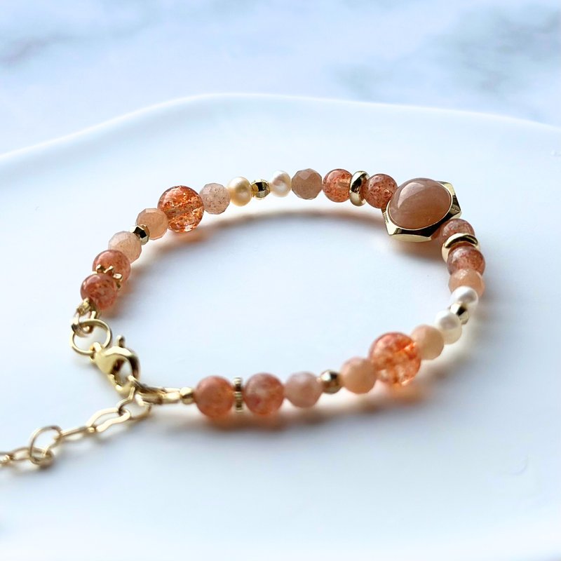 [Crystal Bracelet] Svādhisthāna Navel Chakra//Orange Moonlight/ Stone/Pearl/Buckle Bracelet - Bracelets - Crystal 