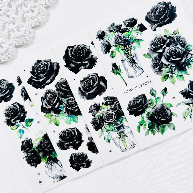 Black rose paper sticker - 貼紙 - 其他材質 