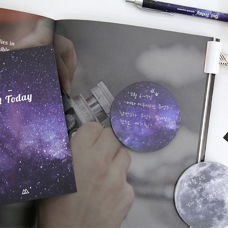 Second Mansion Nature Planet Round Sticky Notes-03 Universe Planet, PLD62996 - กระดาษโน้ต - กระดาษ สีน้ำเงิน