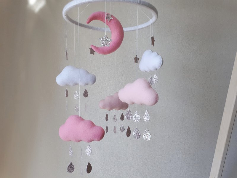 Cloud baby nursery mobile neutral, crib mobile, pregnancy gift, baby shower gift - 寶寶/兒童玩具/玩偶 - 環保材質 金色