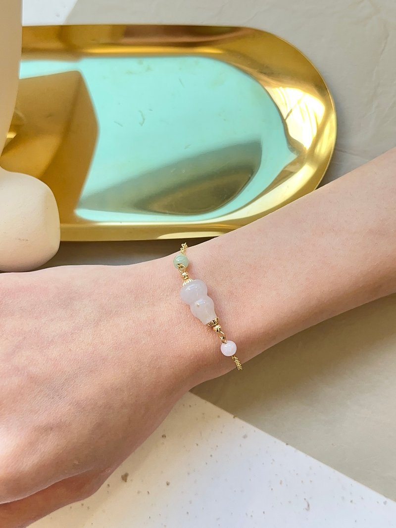 Ice Pale Violet Sprinkled Gold Gourd 14K Gold Bracelet | Natural Burmese Jadeite - Bracelets - Jade Purple