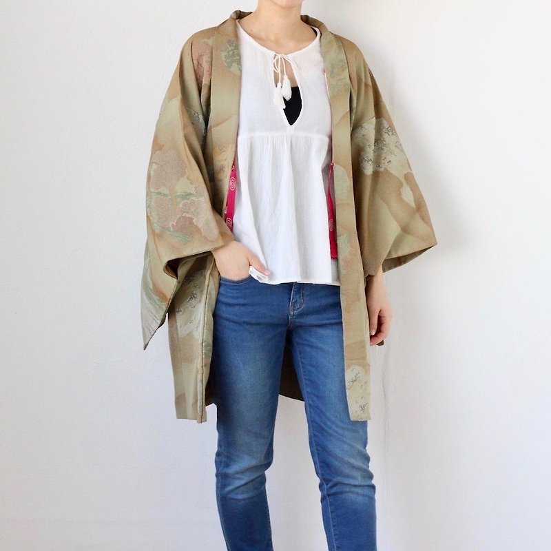 elegant kimono jacket, kimono, kimono jacket, haori, oriental /3263 - Women's Casual & Functional Jackets - Silk Khaki