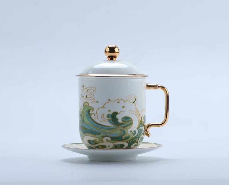 Xibei porcelain Xianqing lid cup three-piece set - ถ้วย - เครื่องลายคราม 