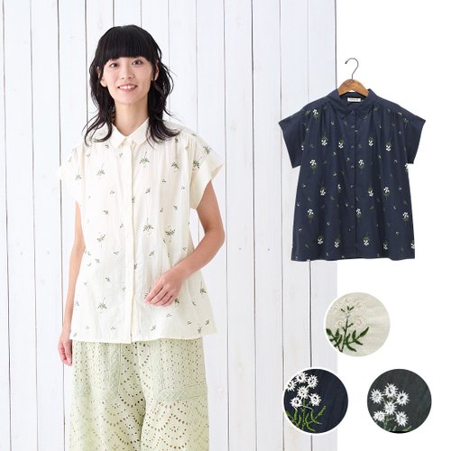 Moonstar House 星月屋 【預訂】印度製 花朵刺繡短袖襯衫