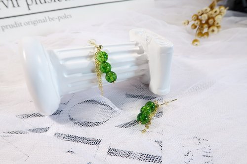 鹿鳴珠寶 原創設計天然綠爆花晶流蘇耳環 耳墜 客製禮物