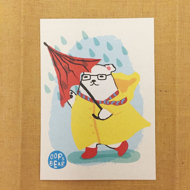 Oops bear - White Bear and Typhoon postcard - การ์ด/โปสการ์ด - กระดาษ 