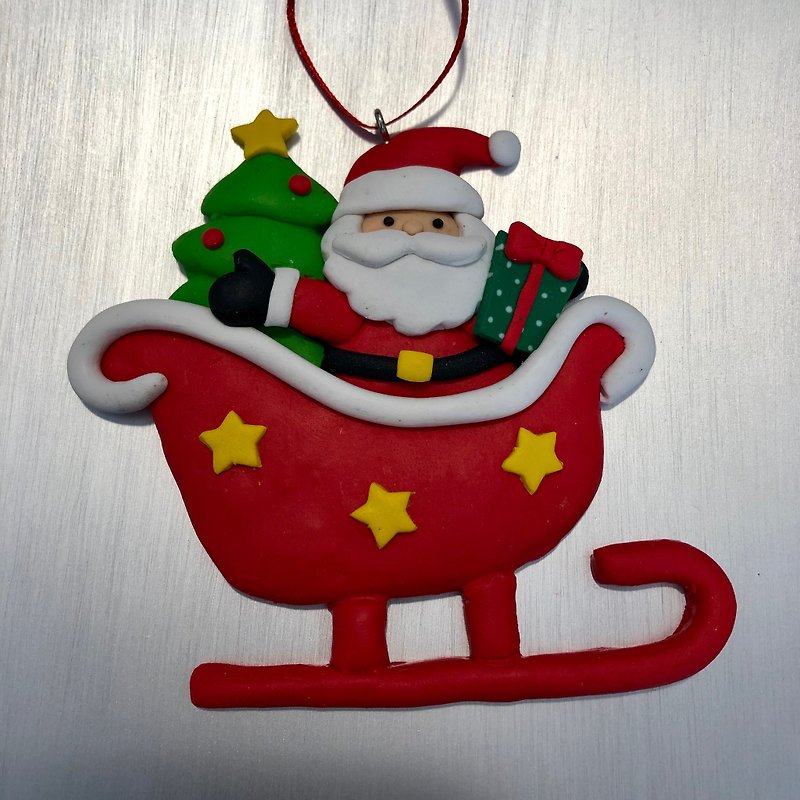 Santa Claus sleigh charm - ของวางตกแต่ง - ดินเผา สีแดง