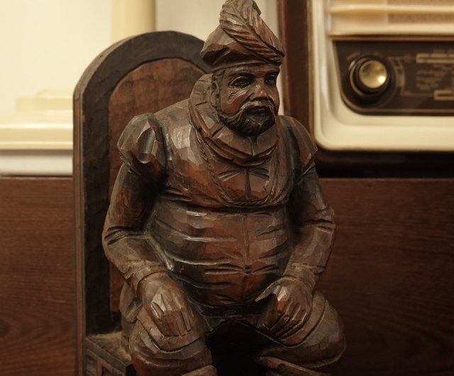 古いドン・キホーテ・サンチョ・パンサの手彫りブックエンド装飾品