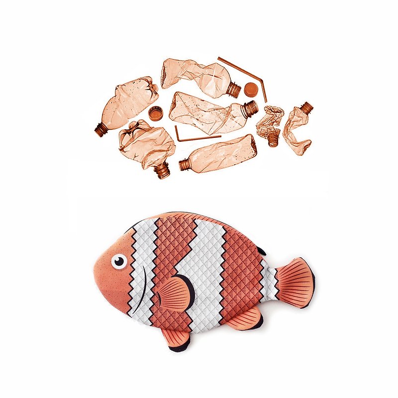 False Clown Anemonefish pouch (PET bottles waste recycled fabric) - Handbags & Totes - Eco-Friendly Materials Orange