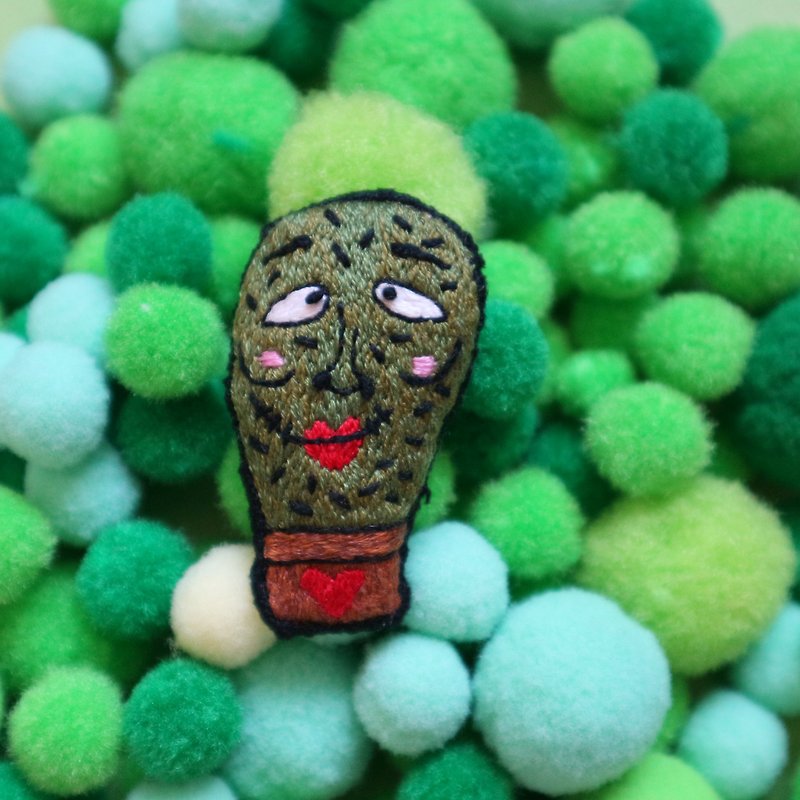 Dark green body metamorphosis cactus uncle / small pin - Brooches - Thread Green