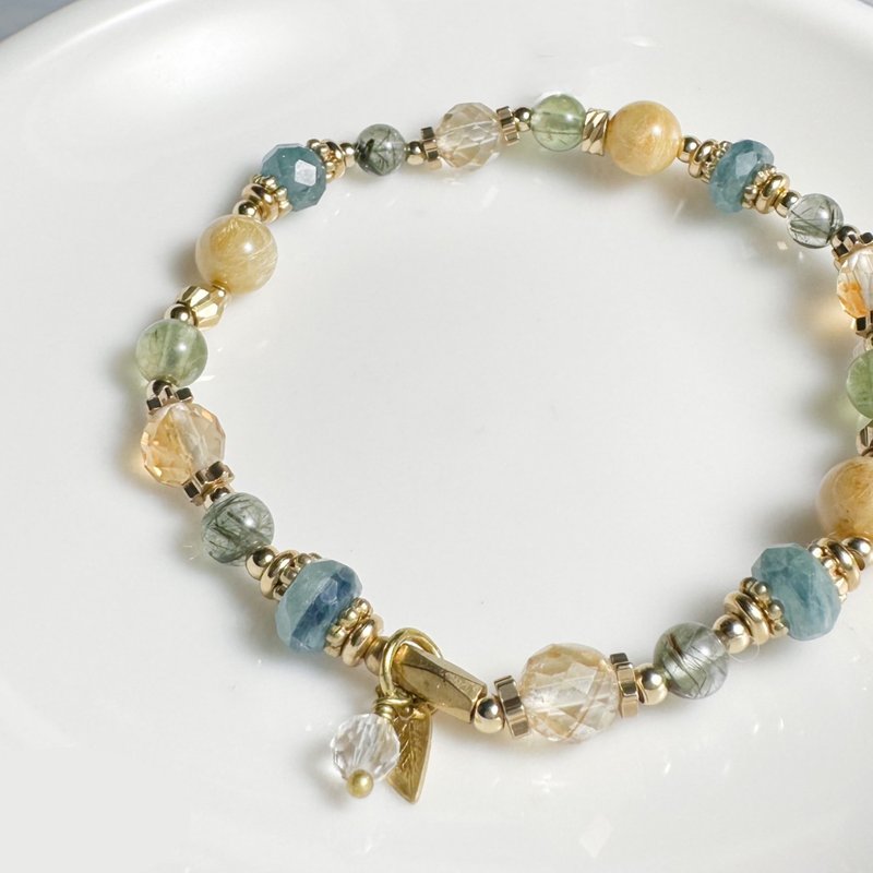 Shimmer Lakeside- Teal Crystal, Titanium Crystal, Green Hair Crystal- Bronze Design Model - สร้อยข้อมือ - คริสตัล สีเหลือง