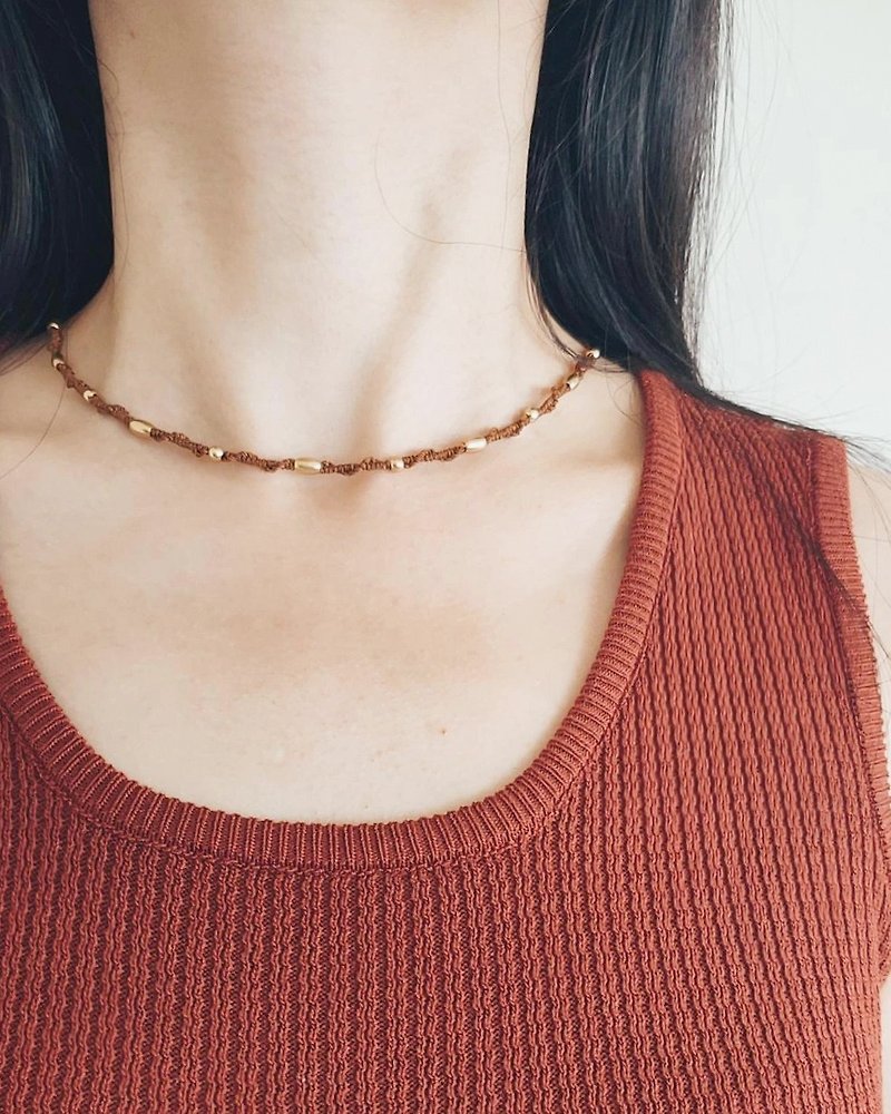 [Can be customized] Bronze Wax thread necklace can be touched by water and can be worn in the bath. Both men and women can wear it. - Collar Necklaces - Copper & Brass 